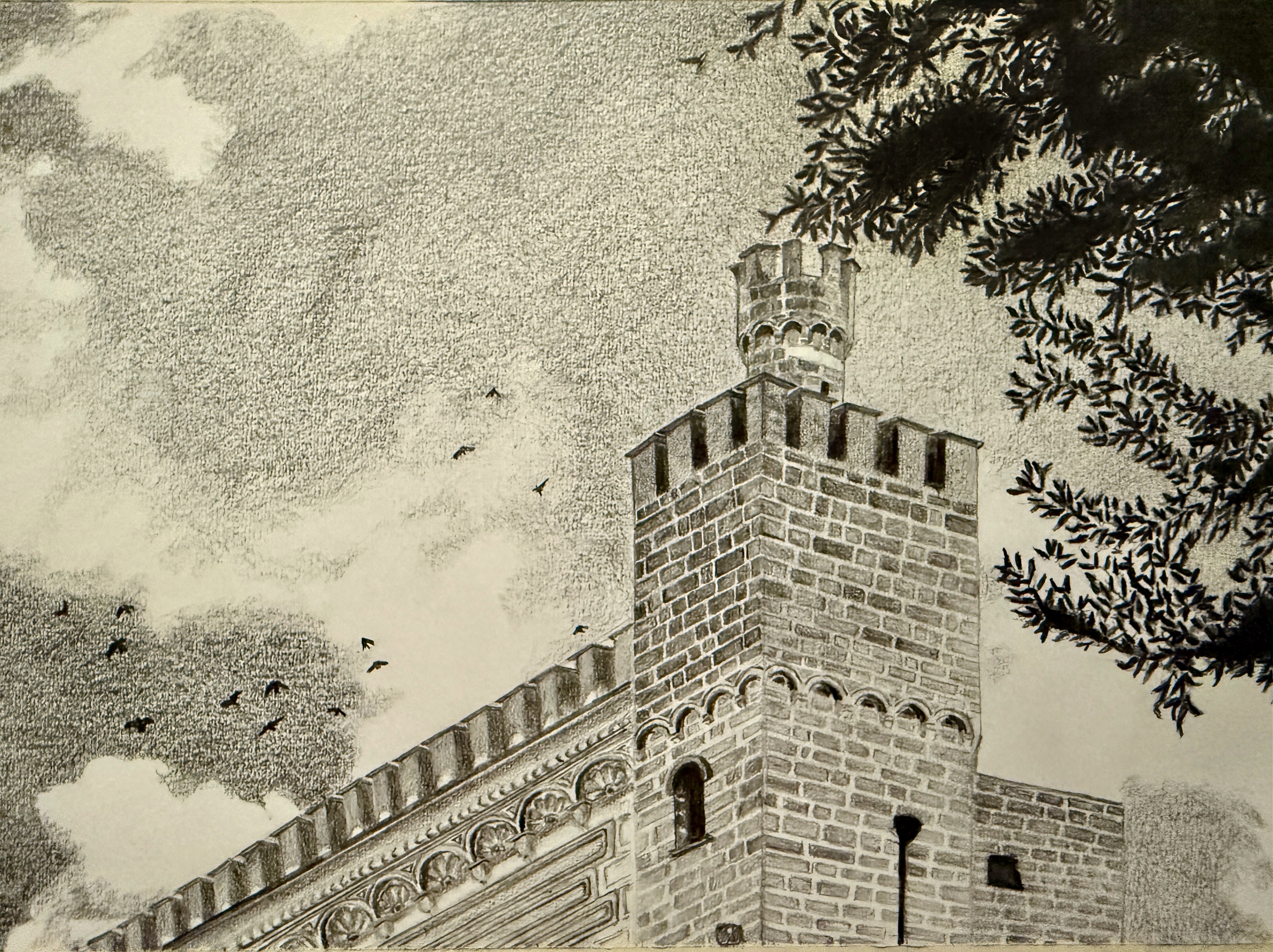 Disegno a matita raffigurante il castello di Nardò