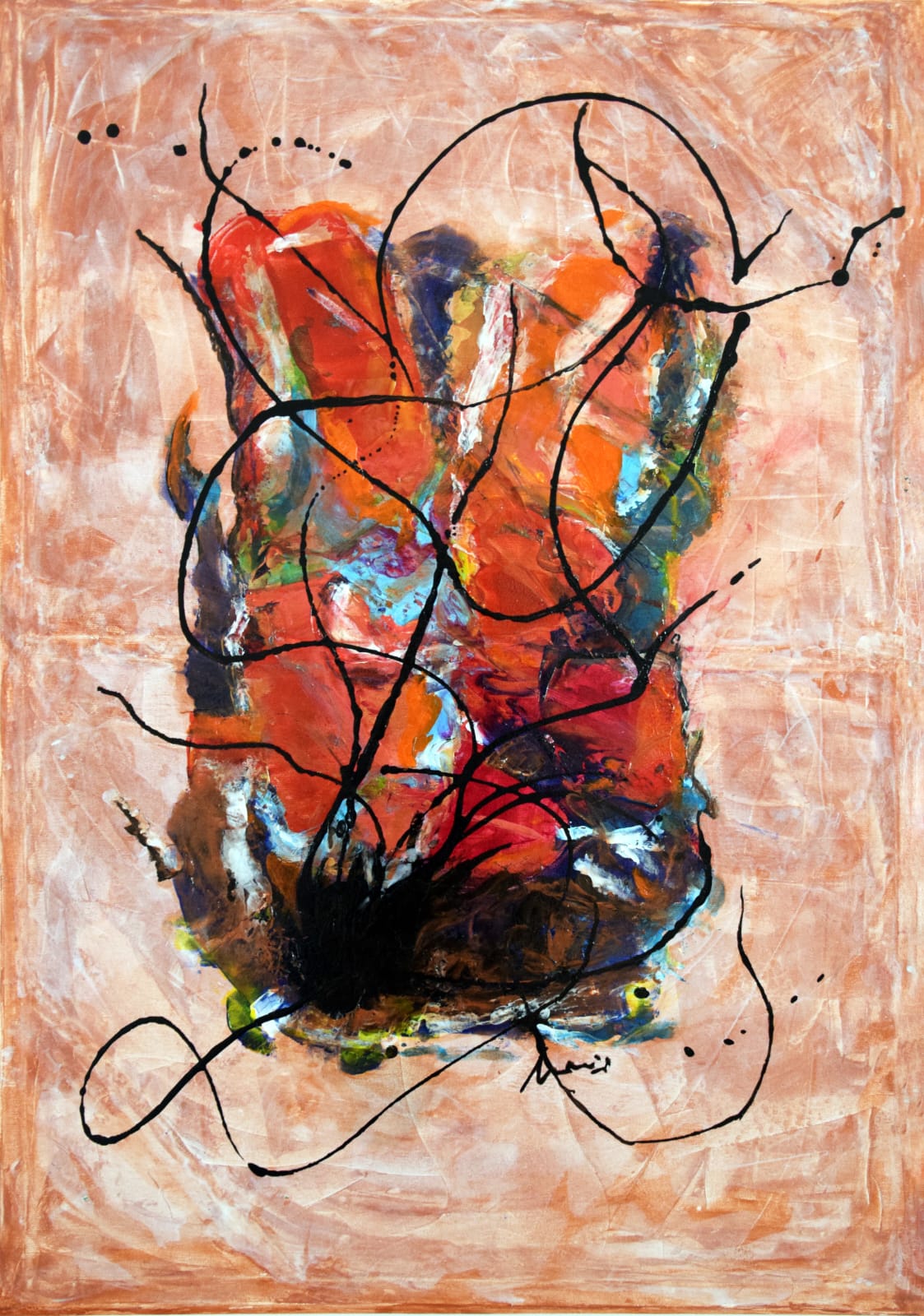 Quadro astratto sui toni del rosso e del rosa