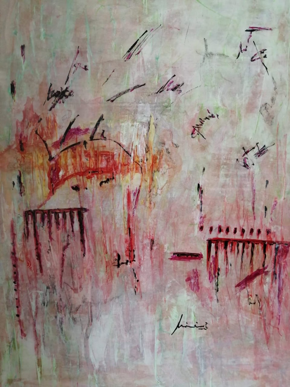 Quadro tratto con disegni simbolici e parole