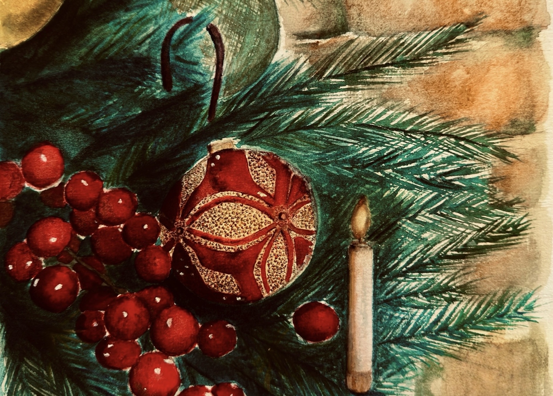 Decorazioni natalizie ad acquerello