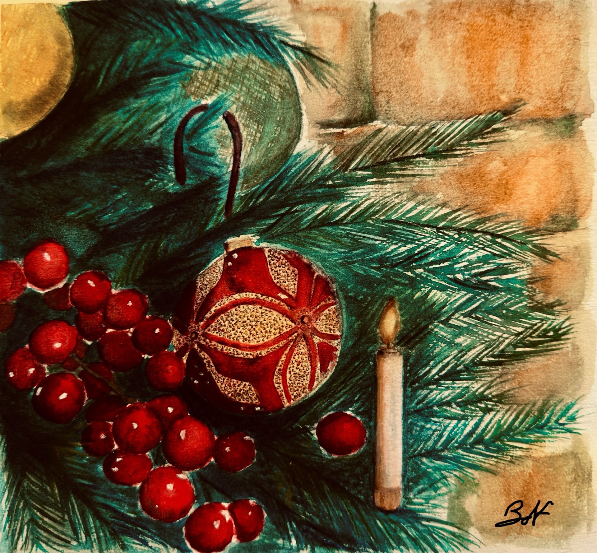 Decorazioni natalizie ad acquerello