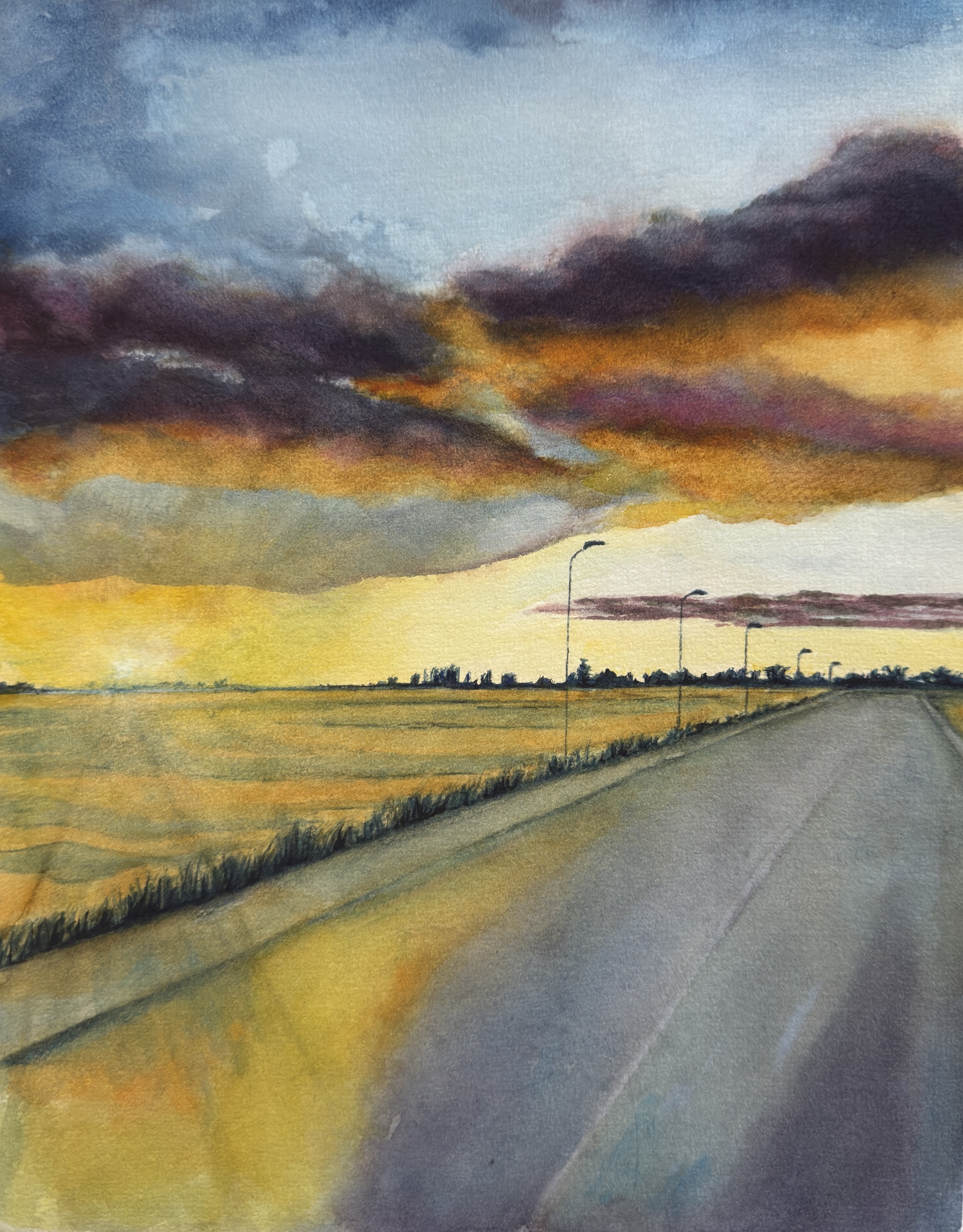 strada e campagna salentina in acquerello