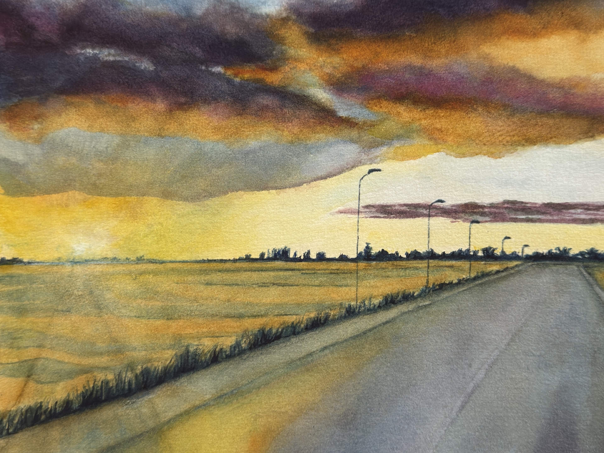 Strada e campagna salentina ad acquerello