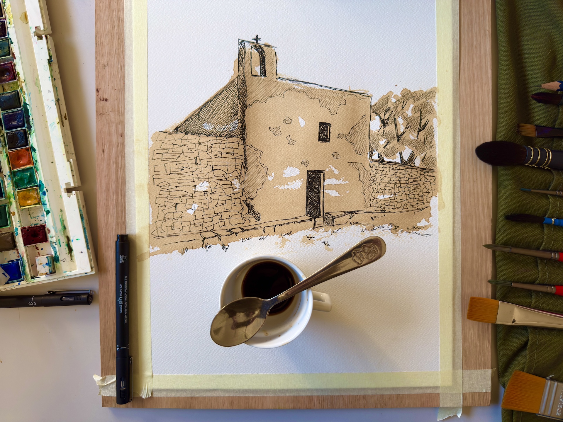 Ppilled coffee art. Scketching.