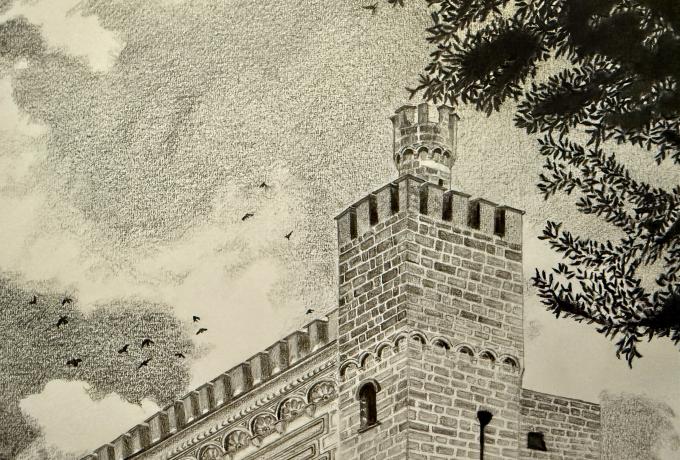 Disegno a matita raffigurante il castello di Nardò